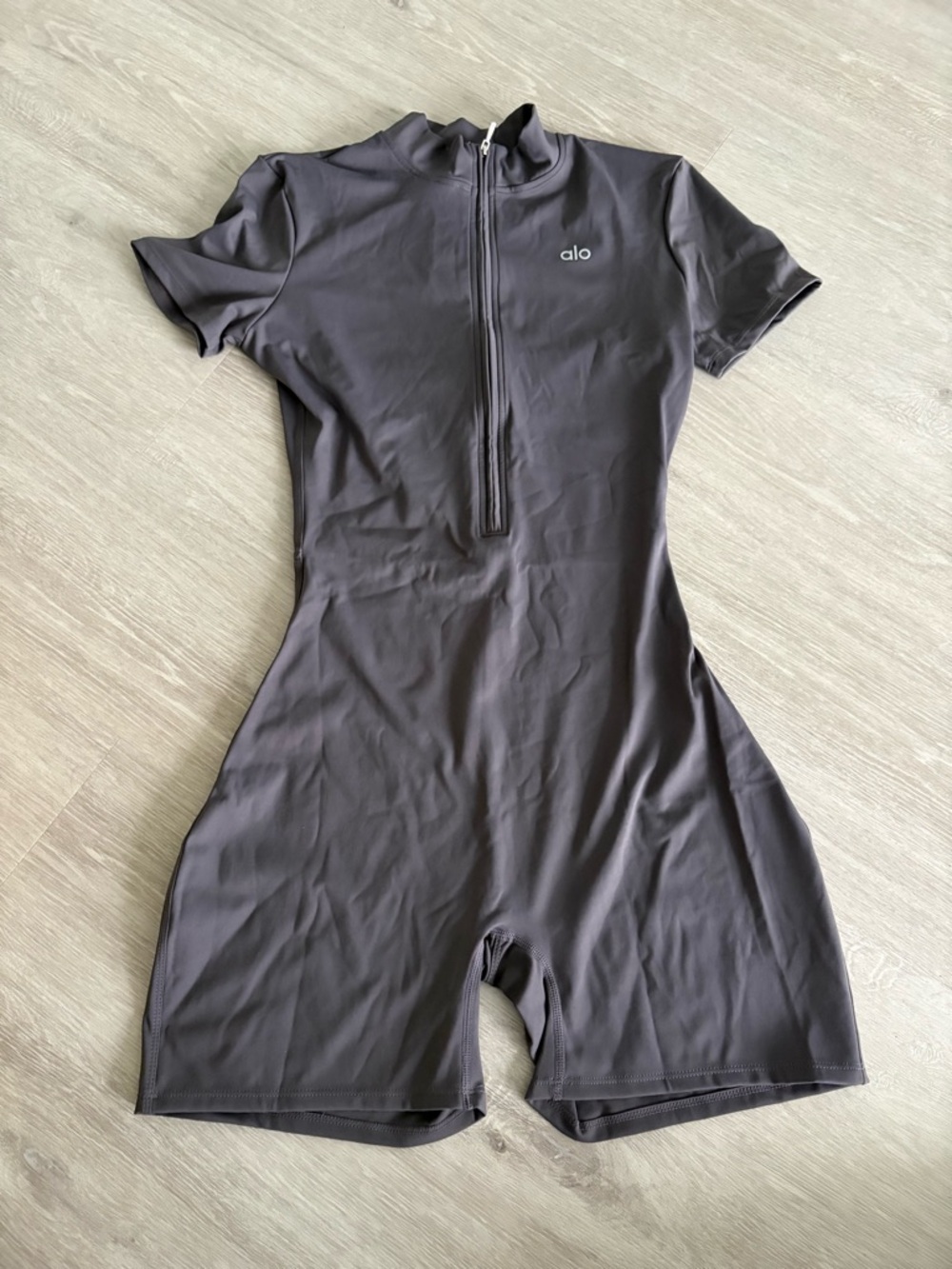 Yoga Short Sleeve One-Piece in Charcoal Gray